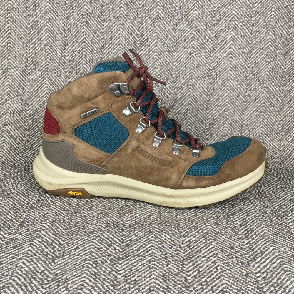 Merrell Ontario Mid Waterproof Hiking Boots Brown Teal Womens 10.5 Gorpcore